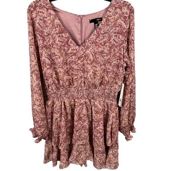 Aqua Tiered Skirt Metallic Paisley Dress Smocked Waist Purple Multi XL NWT - Picture 2 of 6